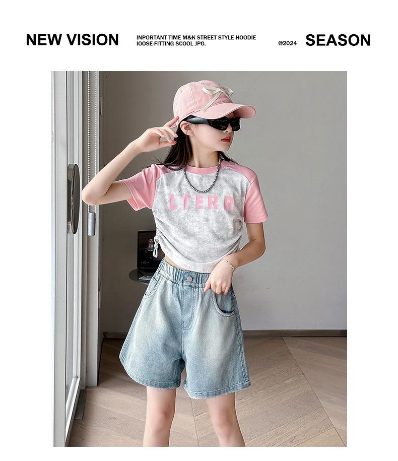 2025 New Girls' Embroidered Denim Summer Shorts: Stylish & Lightweight Five-Point Design for Big Girls