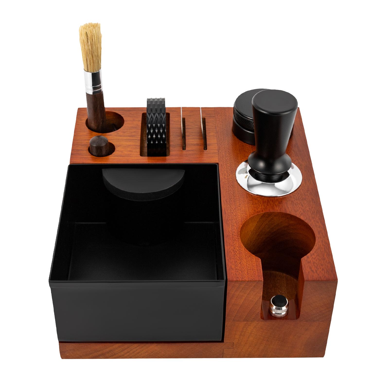 

Держатель темпера для кофе 7-в-1 58 мм Многофункциональная подставка для темперовки эспрессо из массива дерева с дистрибьютором, темпером и щетками для кафе