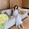 French Heavy Industry Pleated White Ruffle Edge Cake Suspender Dress Fairy Temperament Elegant Morning Robe Dress Dress Dress