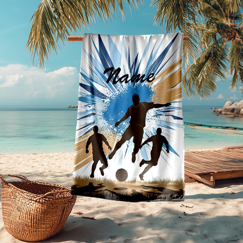 Custom Name Ultra-Soft Beach Towel with Soccer Theme,Ideal for Pool - Camping, Diving - Perfect Travel Essential, Vibrant Beach Towel.