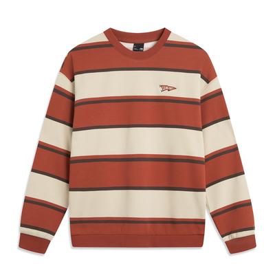 Li Ning Sports Lifestyle Series Simple Versatile Round Neck Striped Color Block Fleece Warm Loose Fit Sweatshirt Unisex Sweatshirt AWDVD31-3