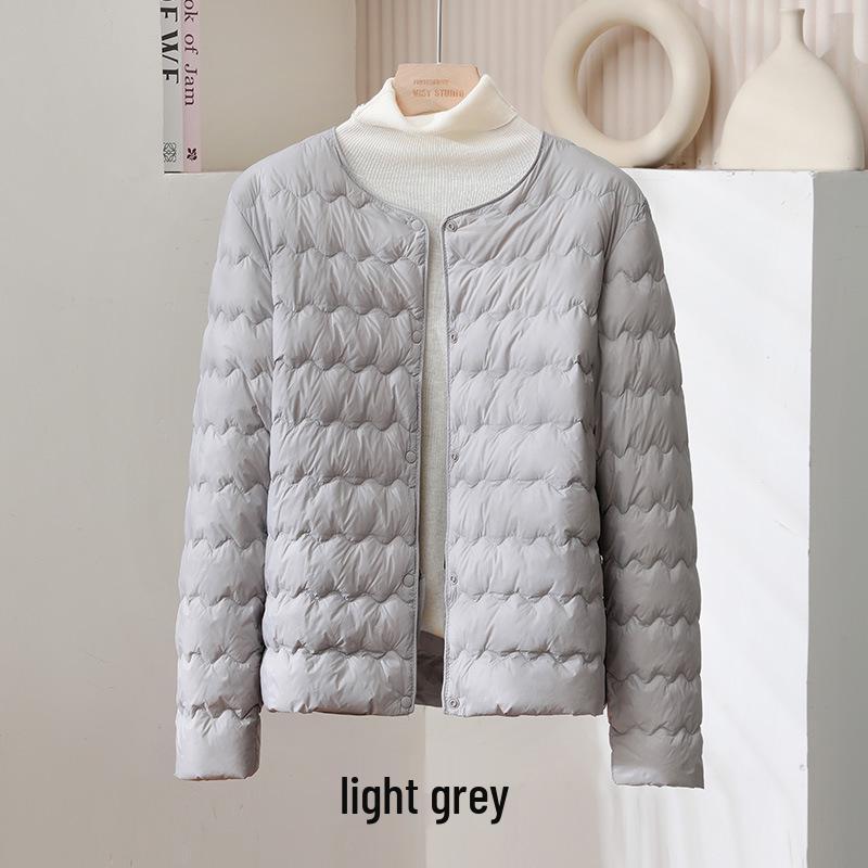 Women's Lightweight Down Jacket, Short Wave Pattern, Convertible Round/V-Neck, Warm for Autumn/Winter