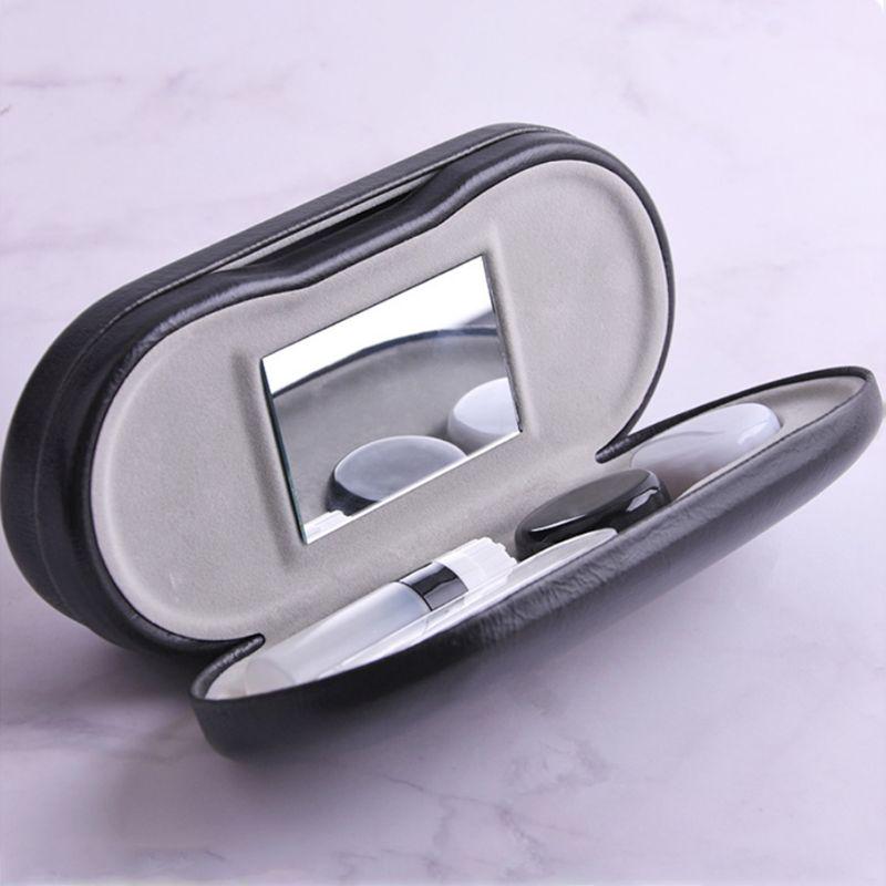 1 Pcs Leather Reading Glasses Case Double Interlayer with Mirror Metal Lens Case for Kit Box Dual Purpose Dual Use