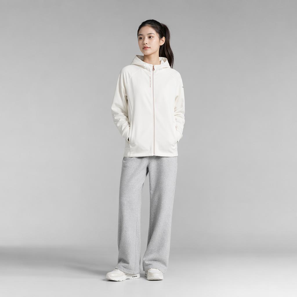 Anta Solid Color Zipper Hooded Comfortable Breathable Versatile Casual Thin Velvet Jacket Women jackets Paper-White 162447757RN-1