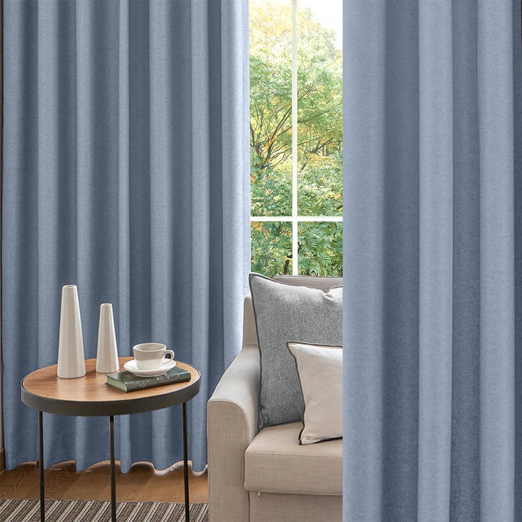 PANDA INTERIOR Blackout Set of Level 1 Light Thermal Solid Adjustable for Living and Cafes Sea 100cm Wide X 110cm 2 Nordic-style Curtains, 2,