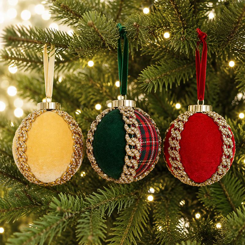 8CM Red Patch Christmas Ball Ornament - DIY Fabric Wrapped Tree Decoration