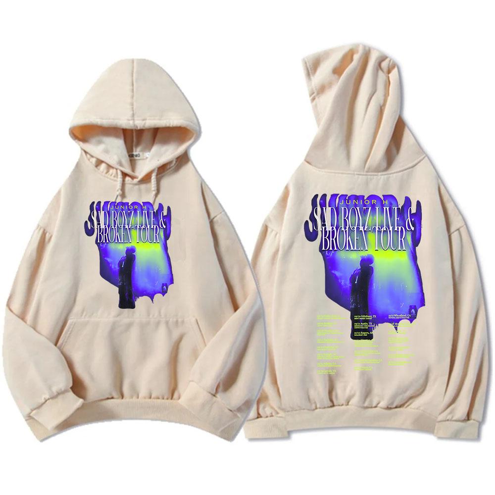 

JUNIOR H SAD BOYZ LIVE& BROKEN TOUR 2025 Hoodies Long Sleeve Fleece Hooded Sweatshirts Winter Casual Men Women Printed Clothing XXXL хаки