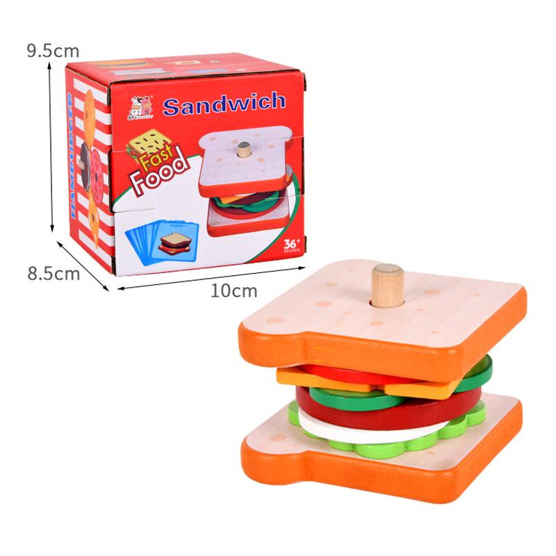 Montessori Hamburg Sandwich Stacking Wooden Toys With Order Cards Preschool Education Fine Motor Skills Interaction Simulation