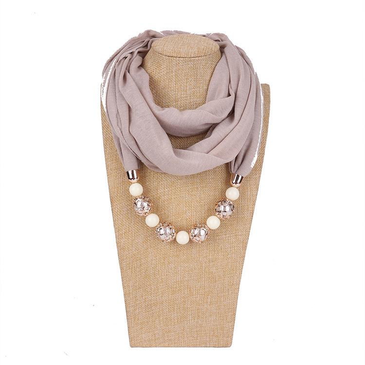 Chic Chiffon Infinity Scarf with Beaded Necklace – Women’s Vibrant Solid Color Fashion Accessory