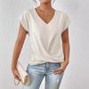 Elegant Short Sleeved Top for Spring and Summer Solid Color V-neck Women's T-shirts
