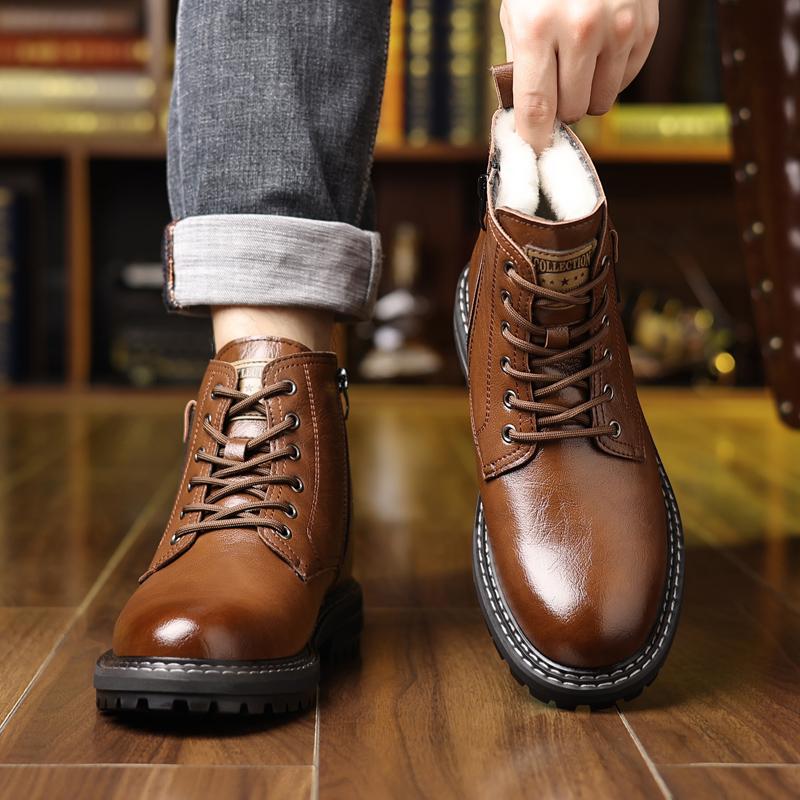 Fashion High Quality Leather Mens Boots Fashion Thick Bottom Outdoor Lace-up Walking Shoes Business Comfortable Mens Casual Boots