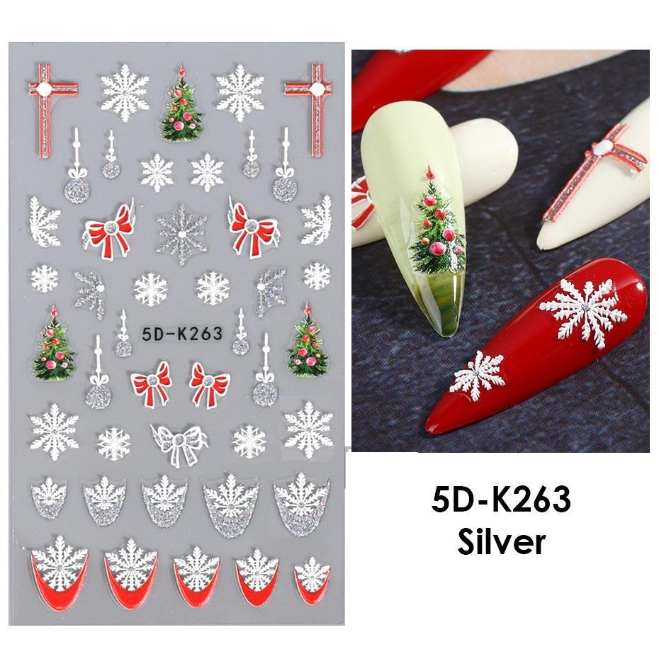 5D Christmas Nail Embossed Sticker Glitter Bear Snowflake Decorations Cute Snowmen Xmas Tree Self-adhesive Sliders Decals