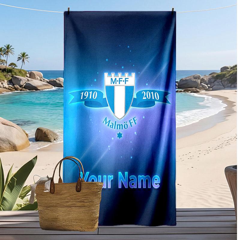 Asciugamano da Spiaggia Stampato Personalizzato Malmö FF Logo Calcio Supporto Nome Personalizzato Testo Asciugamano Assorbente Per Sport Viaggio Regalo Speciale
