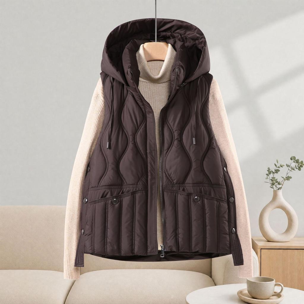 Down cotton vest women's autumn and winter new thickened warm hooded fashion design sense European popular vest