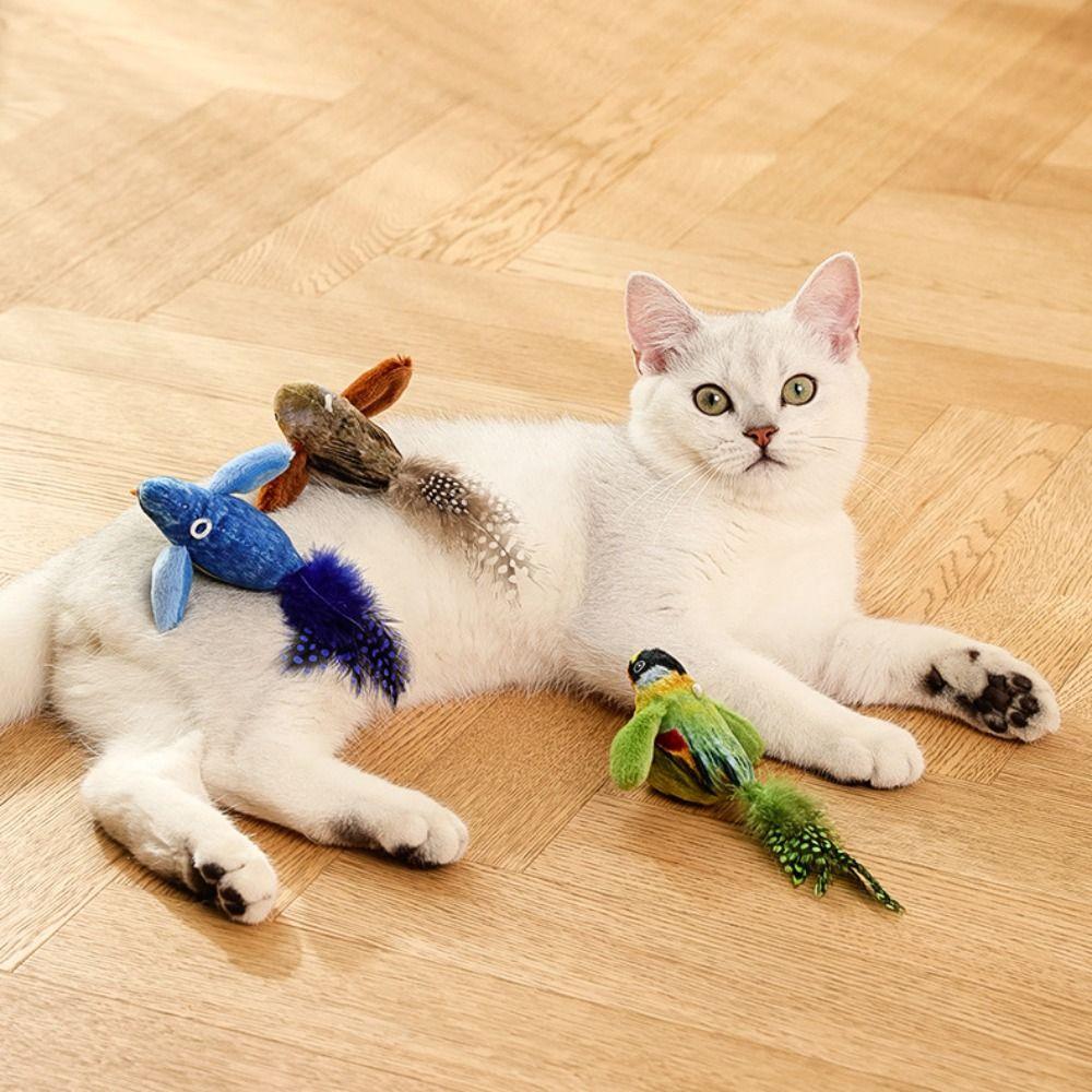 Chirping Interactive Pet Toy Teasing Toy Plush Bird Toy Simulation Bird Cat Toys  Relieve Boredom