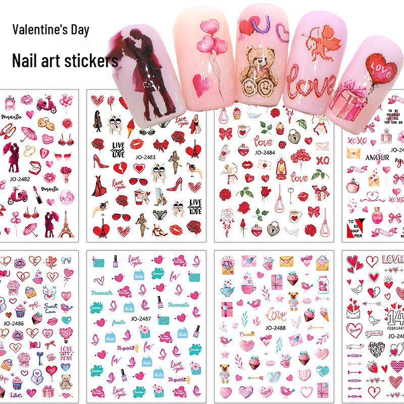 

3D наклейки для ногтей на День святого Валентина: Дизайны сердец и губ для европейского и американского стилей