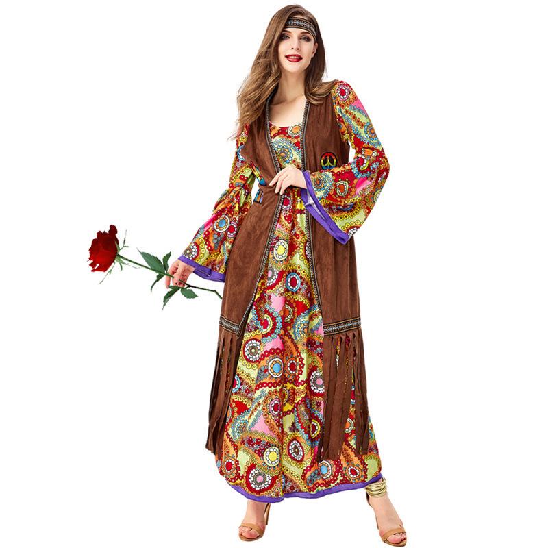 

70s Retro Disco Hippie Goddess Costume Large цветочный