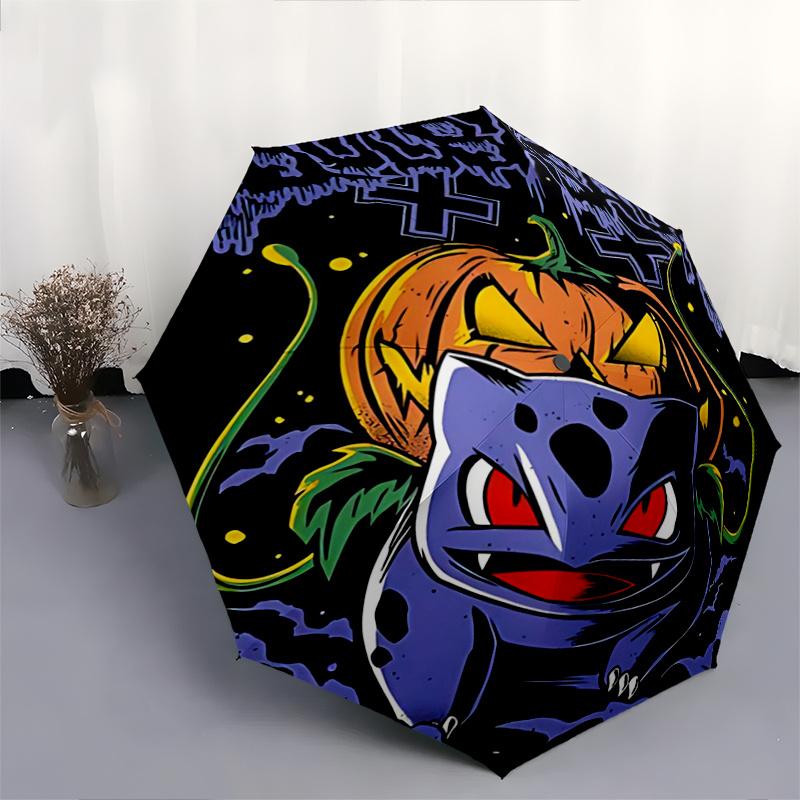 1pc Spooky Pumpkin Pokémon Automatic Folding Umbrella - 3 Folding Design, Vivid Cartoon Pattern, Suitable for Outdoor Activities, A Gift for Fans