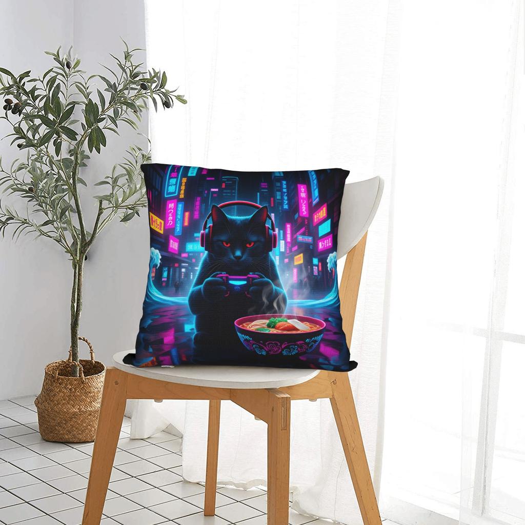 Pillow Case Gamer Cat Comfy Pillow Cover For Living Room Sofa Retro Trendy Pillowcases