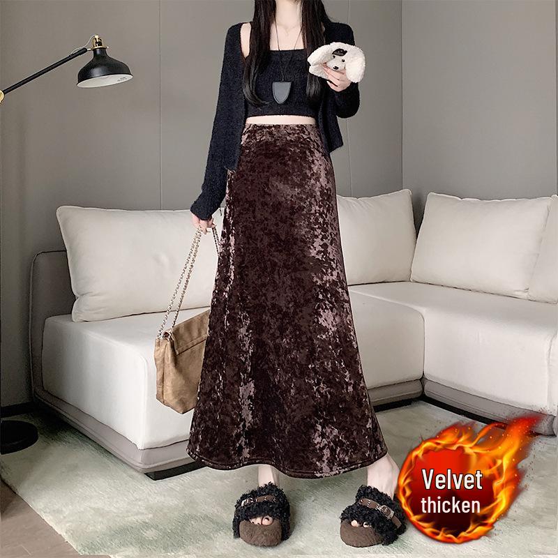 Women's Velvet A-Line Skirt, High-Waist, Slim-Fit, Thick Velvet, Autumn/Winter 2025 Collection