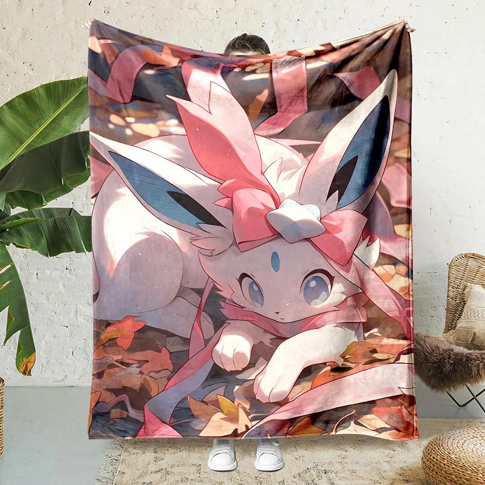 1PC Japanese Games E-Eevee Umbreon Cartoon Blanket Anime Soft Fluffy Plush Blanket Sofa Office Quilt Throw Picnic Beach Towel