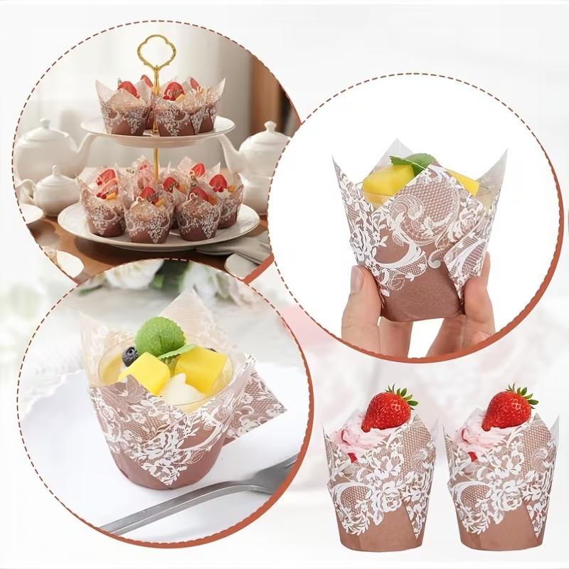 Oilproof Tulip Muffin Cupcake Paper Cups 50pcs Non-Stick Disposable Baking Liners for Home Baking Birthday Party Decor