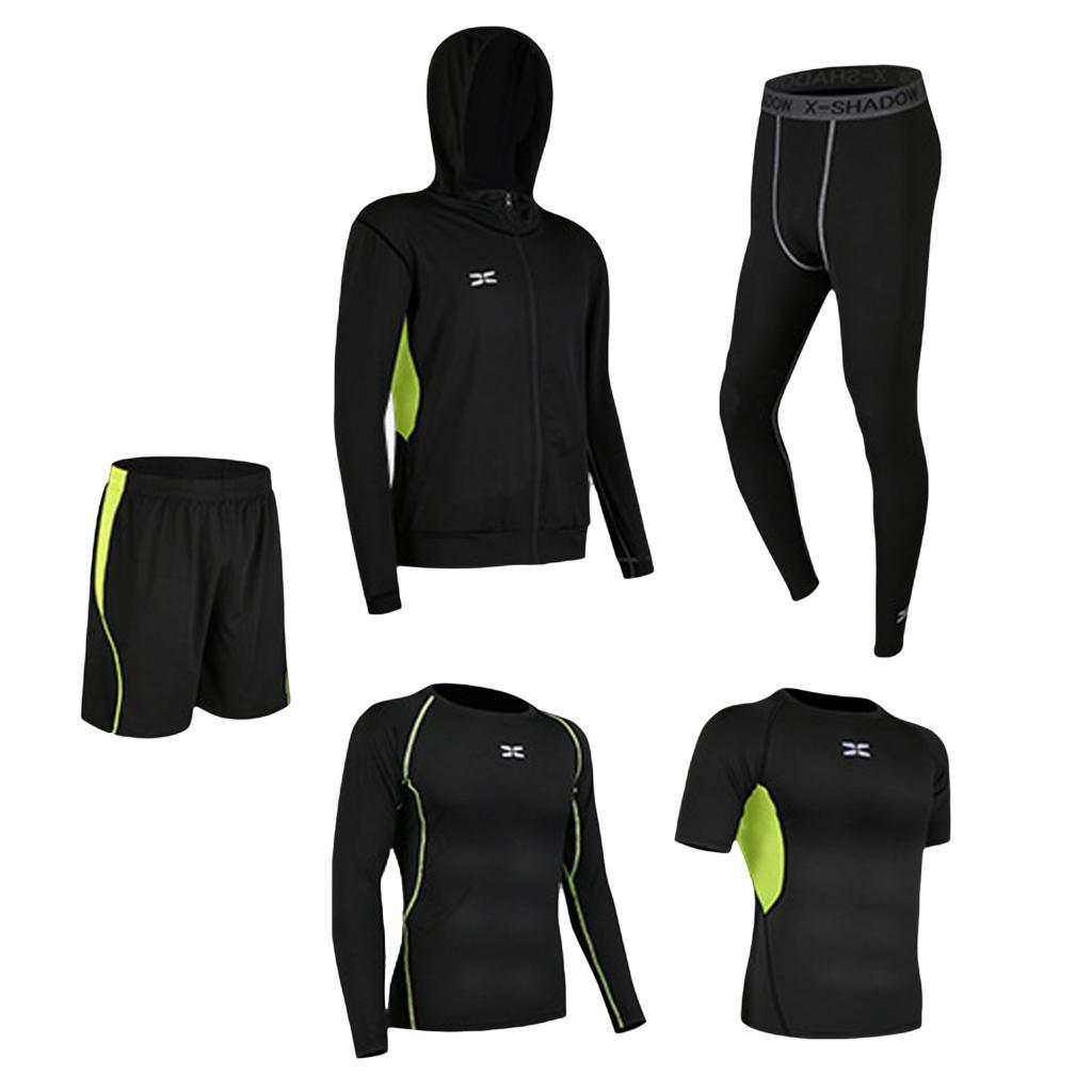 5 in 1 Mens Tracksuit Dance Gym Compression Football Jogging Sports Suit