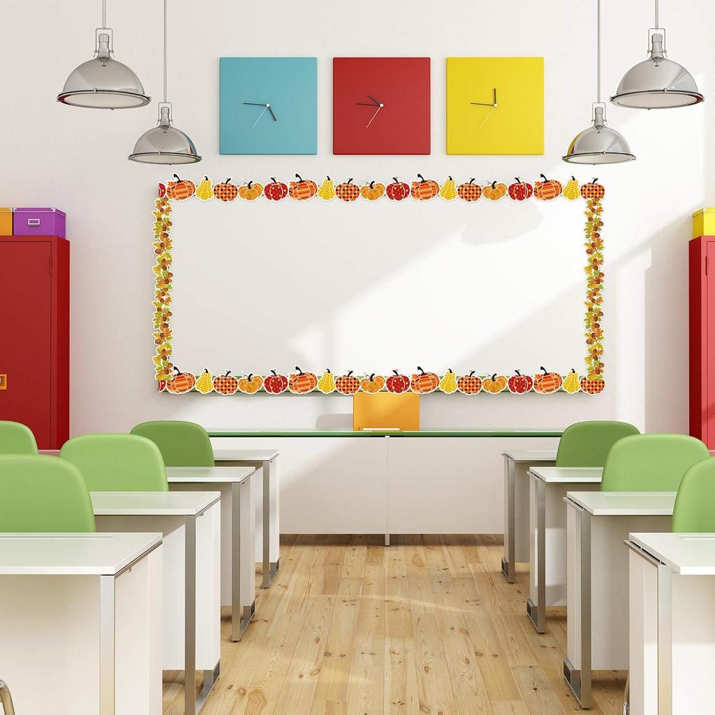 60 Pcs 60 ft Fall Thanksgiving Bulletin Board Border Pumpkin Maple Leaves Bulletin Board Border Trim Scalloped Decorations Stickers for Fall Autumn
