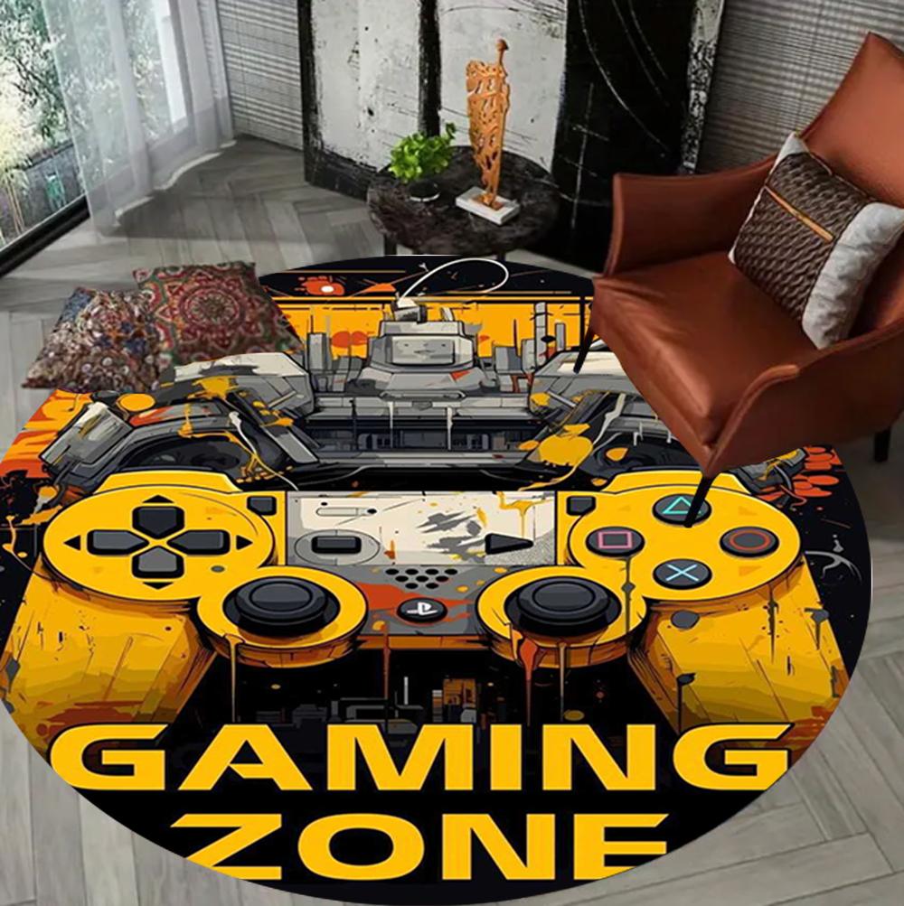Gamer Game Controller Round Carpet Living Room Bedroom Atmosphere Decor Rug Non Slip Washable Floor Mat Gift for Gamers