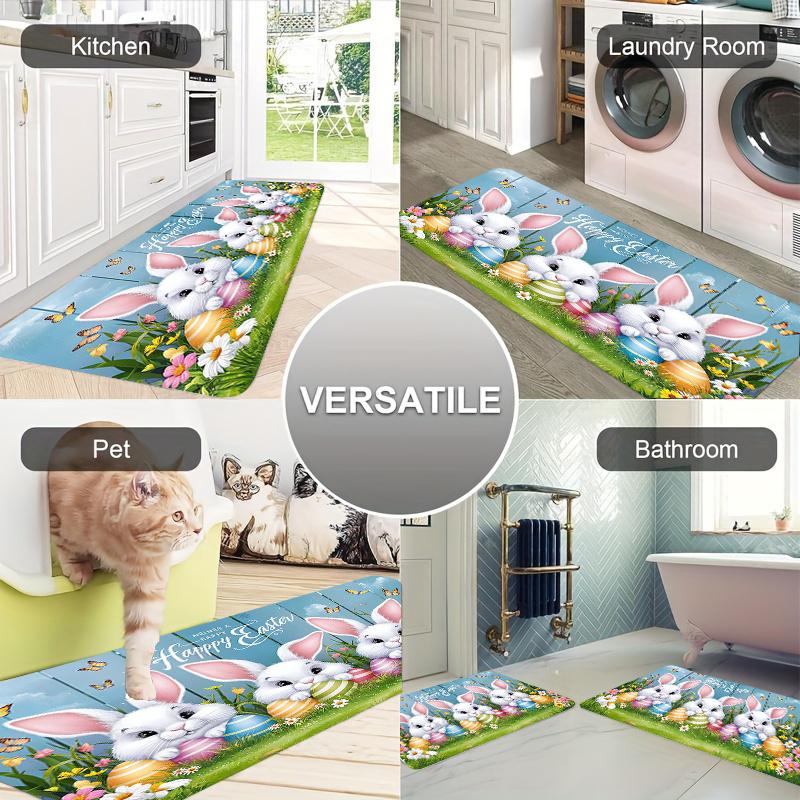 Easter Bunny Eggs Butterfly Kitchen Mat Home Decor Washable Corridor Balcony Rugs Bathroom Non-slip Floor Mat Entrance Doormat