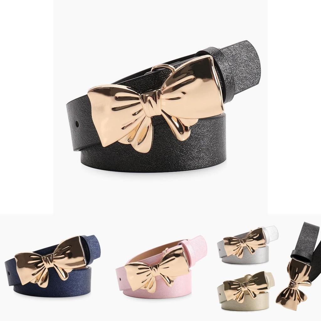 Pu Leather Womens Belt With Metal Bow Knot Buckle For Casual And Office Style
