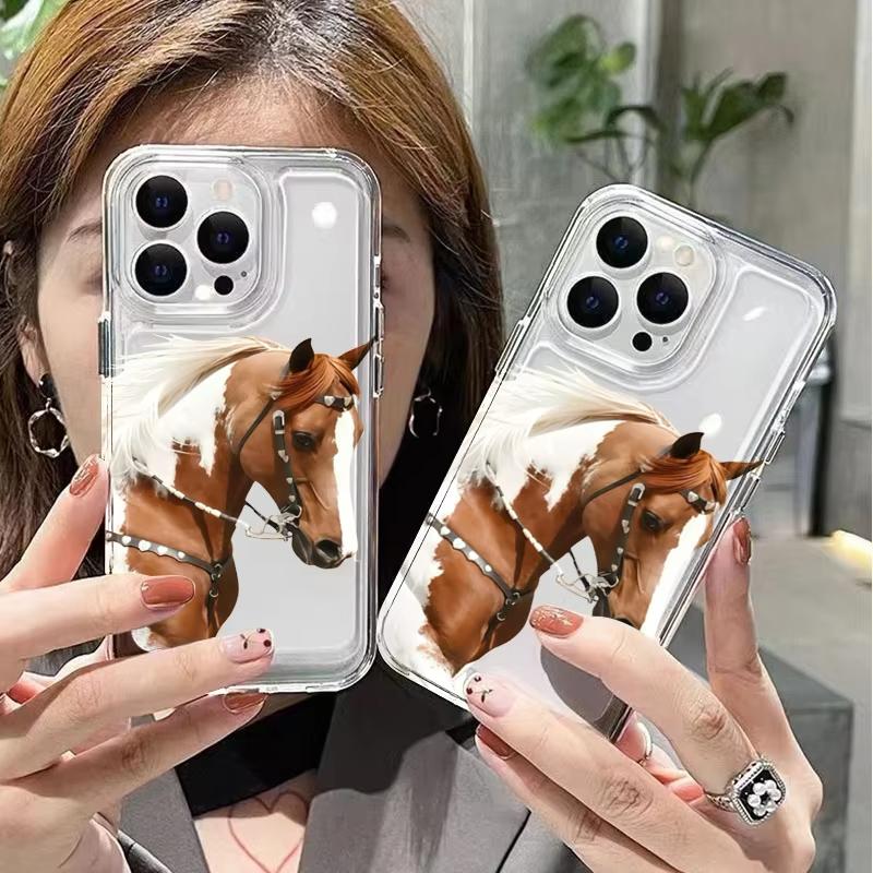 Flower Horse Simple Print Phone Case For iPhone 17 Pro Max 16E 15 Pro 14 13 12 11 Mini AIR XS XR XS 8Plus Transparent Soft Cover