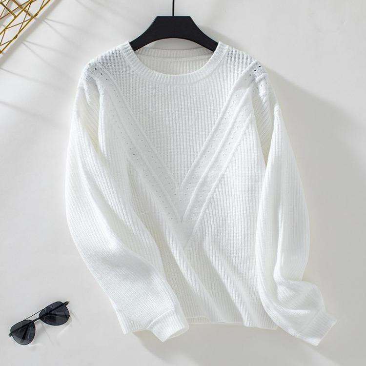 Autumn Winter Vintage Loose Knitwear Sweater Long Sleeve Solid Color Pullover O Neck Top