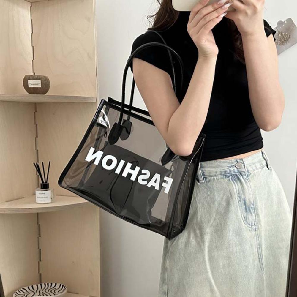 2pcs/set Fashion Transparent Jelly Bag PU Leather PVC Composite Tote Bags Clear PVC Handbag Party