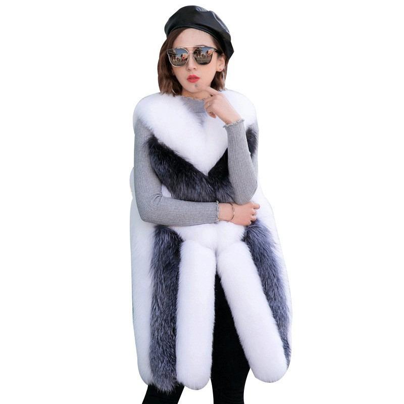 Haining fur new high imitation fox fur vest women's fur vest medium and long winter coat