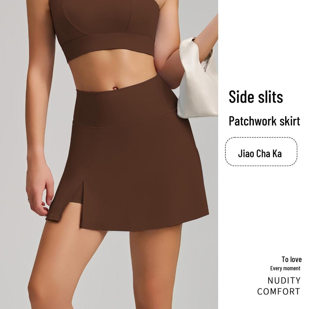 New Style Nude Feel One-Shoulder Yoga Set with High-Waisted Breathable Skirt for Tennis & Running