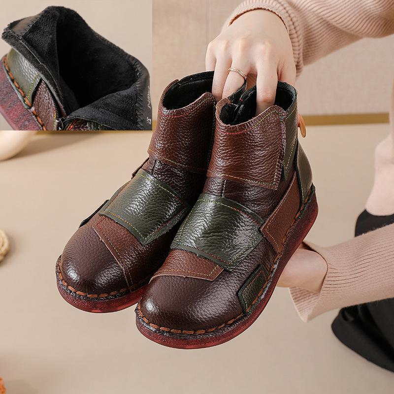 

Johnature Ботинки женские короткие из натуральной кожи смешанных цветов в этническом стиле, теплые, удобные, на плоской подошве, хлопковые 39 коричневый