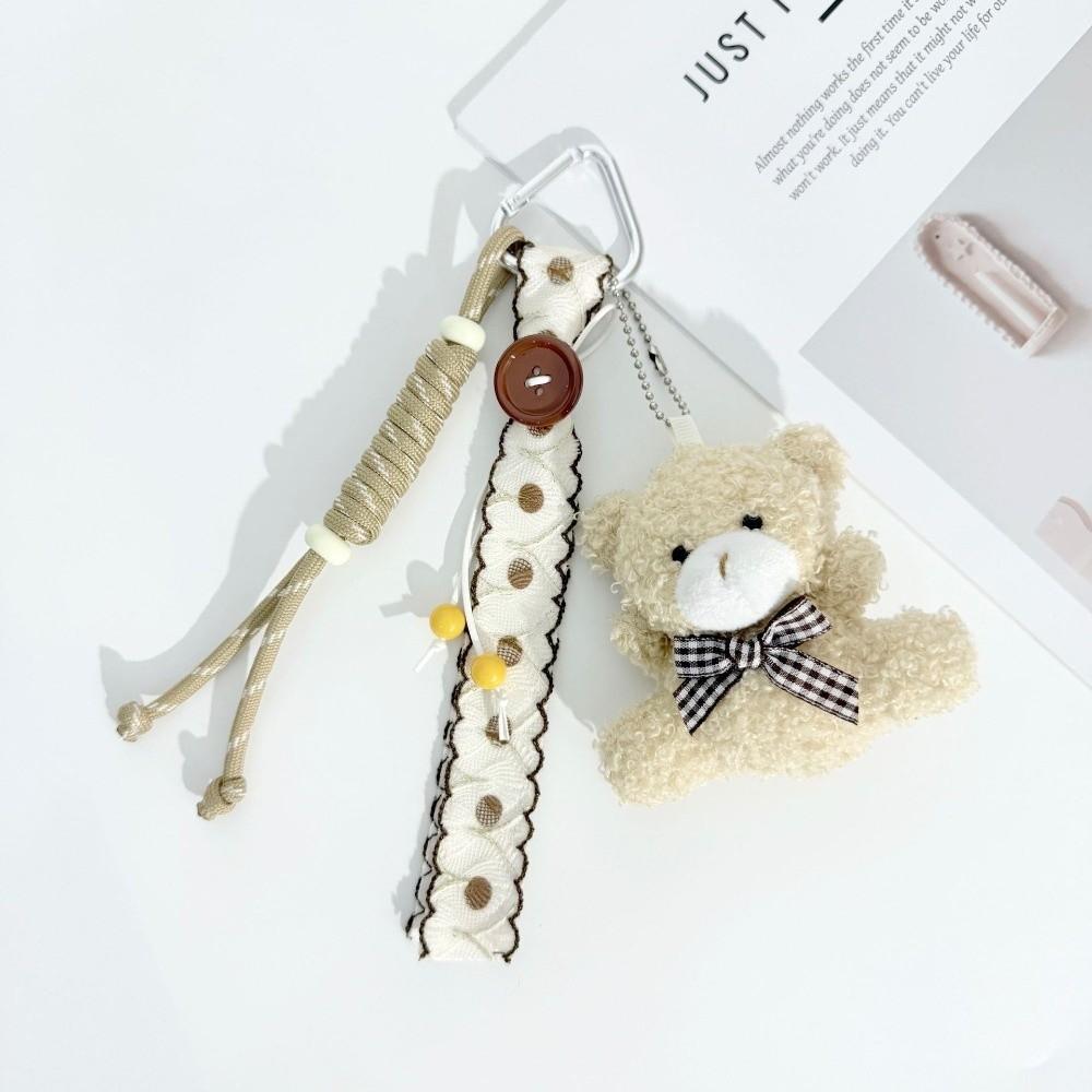 

Trendy Y2K Tassel Key Chain Fluffy Braided Phone Lanyard Brown 3D Bag Pendant Charms Luggage Tag