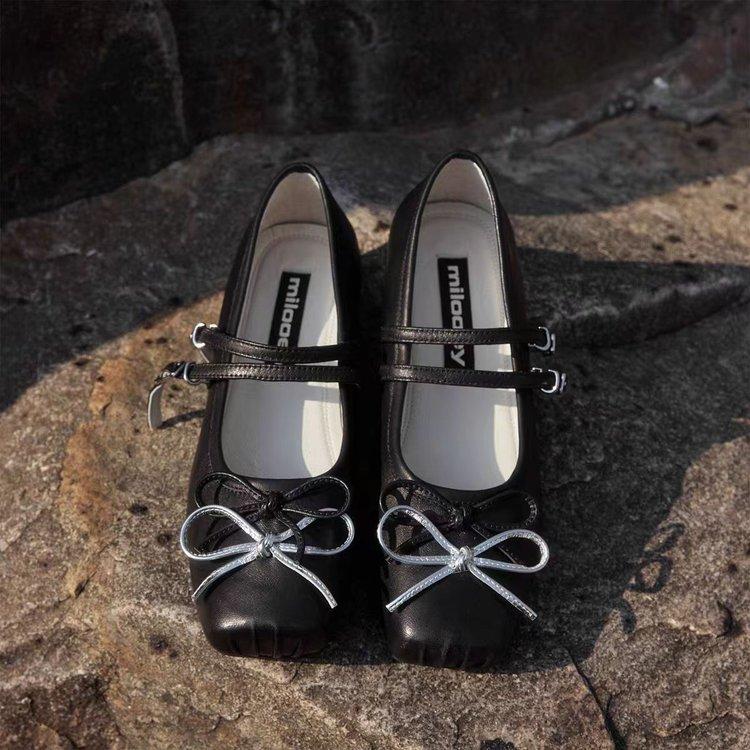 

[Bailey Ballet Mary Jane] French Square Head Bow 2025 Summer New Inner Height Increase Mary Jane Single Shoes Women 35