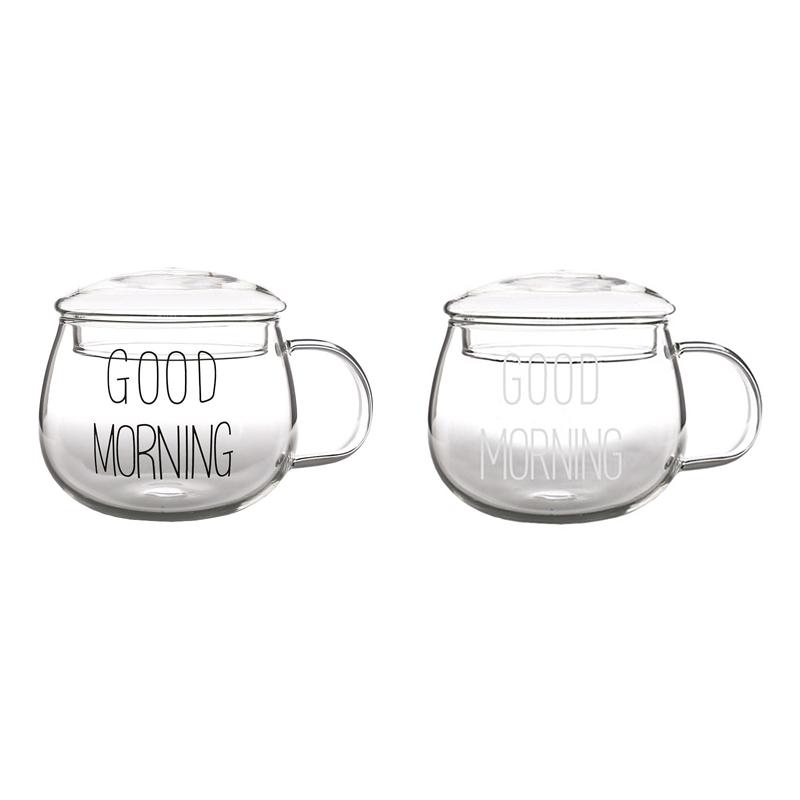 350ml Heat-Resistant Glass With Glass Lid Letter Printed Transparent Creative Juice Milk Coffee Mug Breakfast Cup Microwave Mug