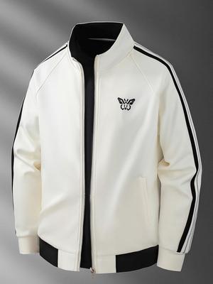 Men's High-End Color Block Patchwork Zip-Up Stand Collar Hoodie