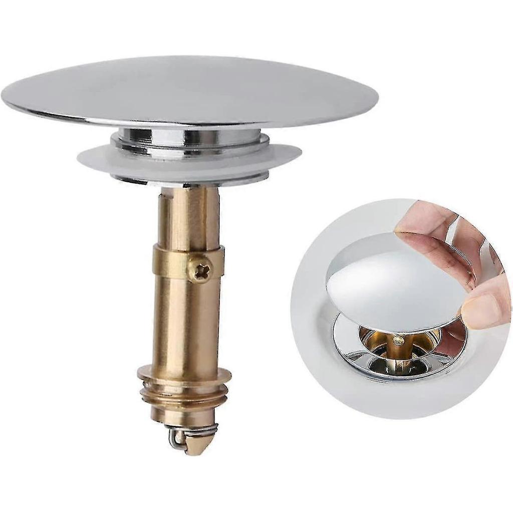 Pop-Up Click Clack Stöpsel Federstopper, Drück-Spülbecken-Abflussstöpsel Pop-up-Stöpsel für Küchen-Badezimmer-Spülbecken Badezimmer, Massivmessing Chrombeschichtet, 66mm