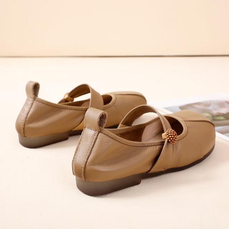 The first layer of soft cowhide soft sole bag head women's shoes retro shallow mouth single shoes new non-slip casual and comfortable grandma shoes