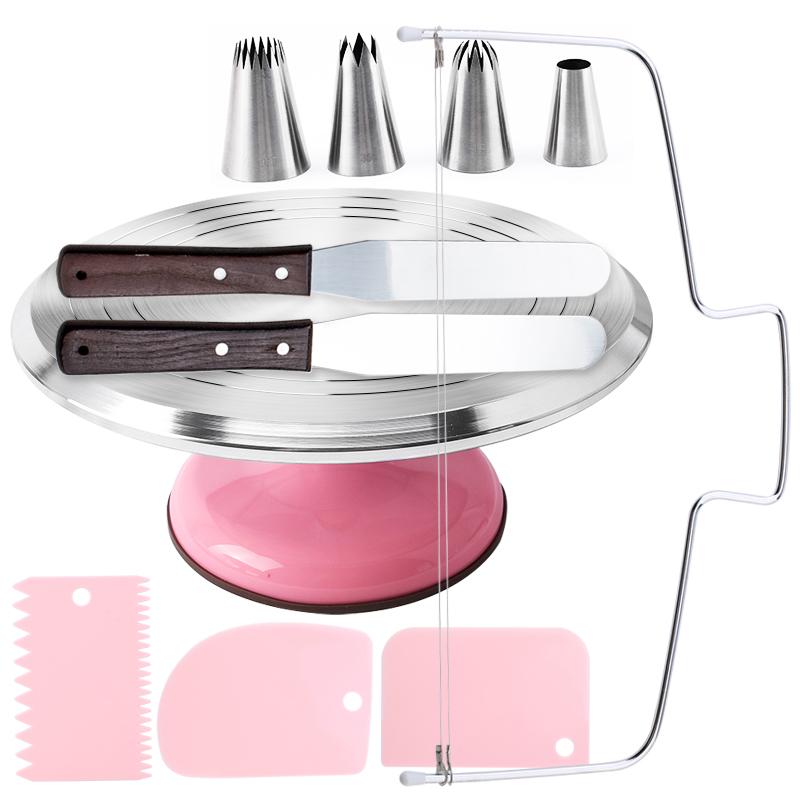6 Stück/Set Drehteller Kuchen Dekoration Zubehör Set Rotierender Kuchenständer Werkzeuge Metall Edelstahl Gebäckspatel Schaber