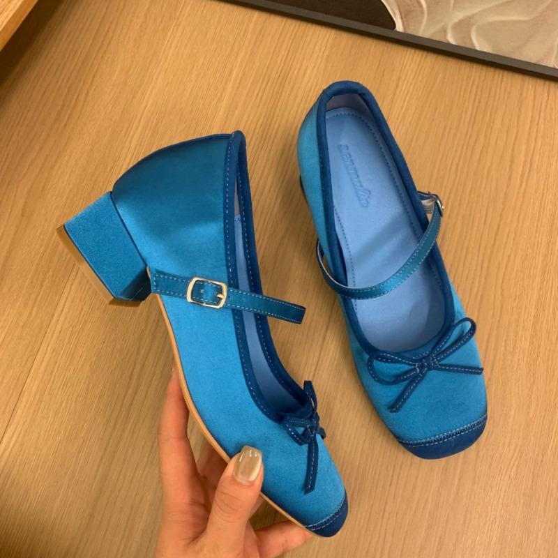 

Внутреннее и внешнее увеличение высоты 7 см туфли Мэри Джейн с квадратным носком и стразами женские весенне-осенние новые маленькие офисные на толстом каблуке одинарные туфли 33 синий