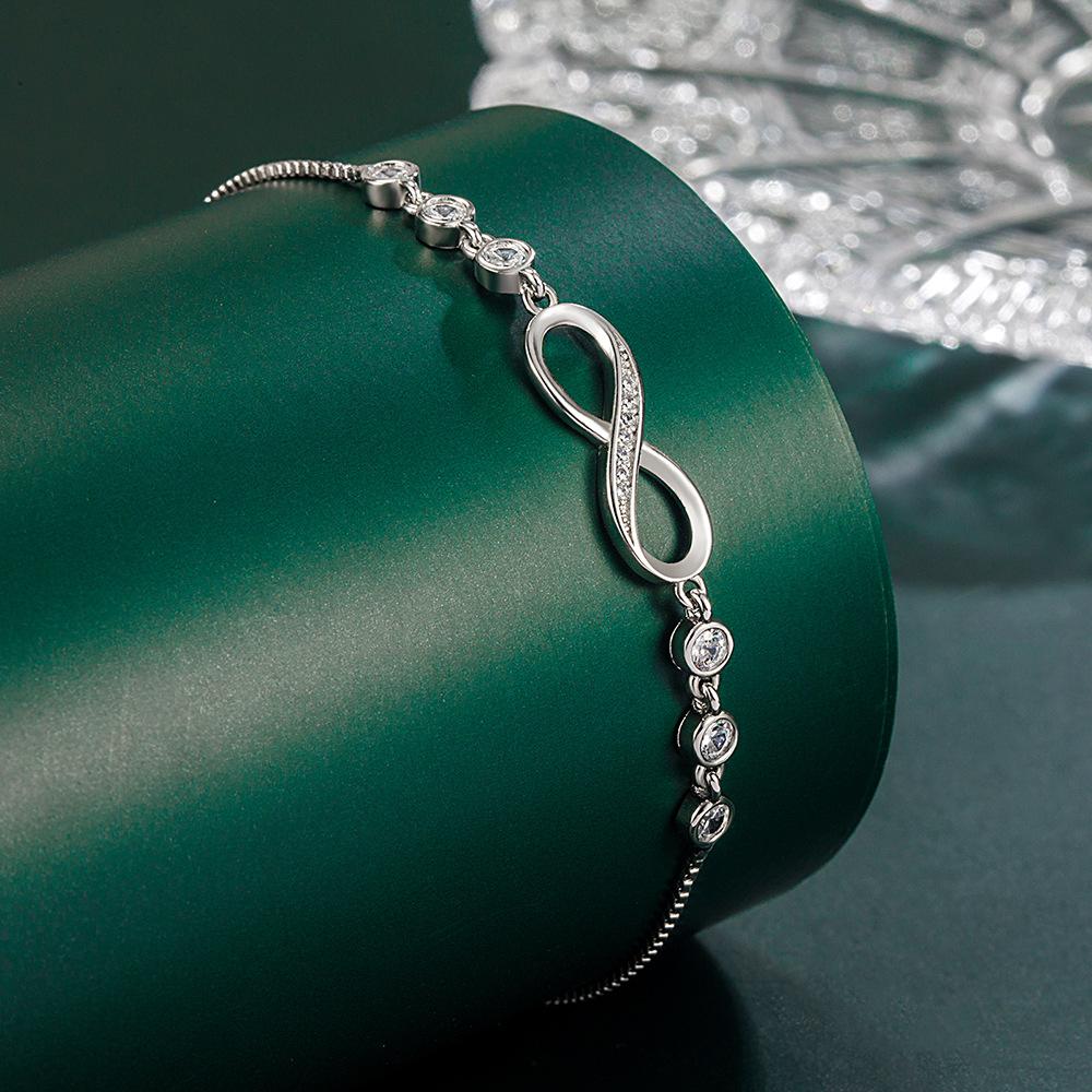 925 Sterling Silver AAA Zircon Infinite Love Fashion Bracelet Gift Jewelry 20CM