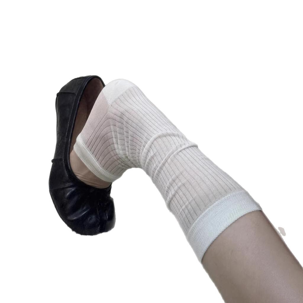 Women Miu‑Series Foot‑Stepping Stacking Leg Sleeves, Mulberry‑Silk Vertical‑Pattern Sheer Versatile Calf Socks