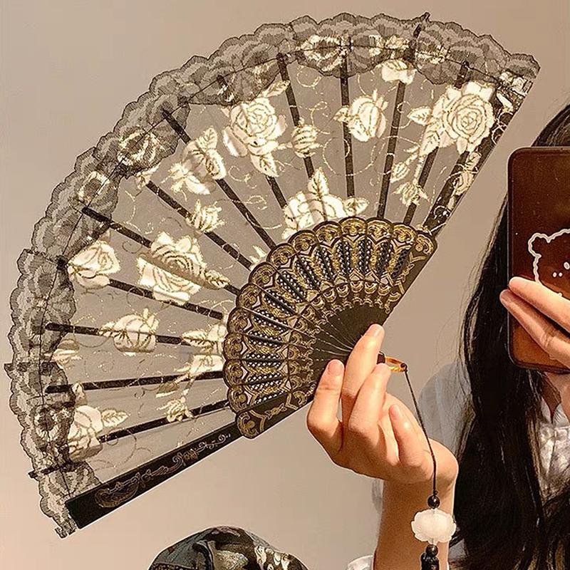Lace Decorative Fans Folding Hand Fan Black White Dancing Fans Wedding Party Stage Performance Fan Gifts For Guest