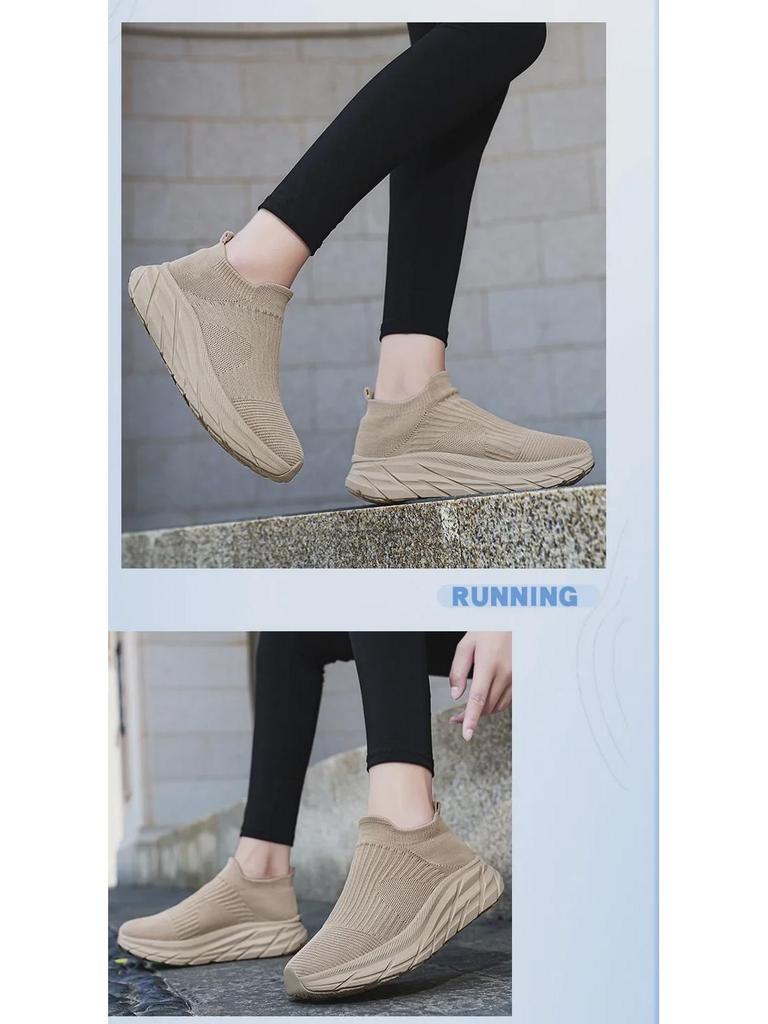 Men's Summer Thick-Soled Breathable Mesh Casual Running Shoes with Flying Woven Socks Design