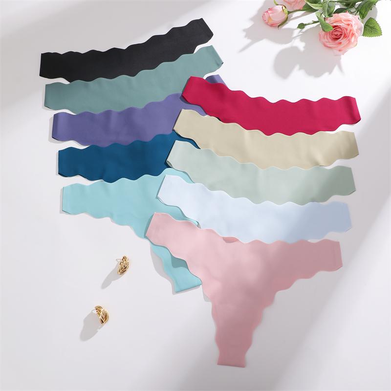 4 Stück Nahtlose Damen-Tangas Sexy Eisseide Wellengürtel Höschen Niedrige Taille Unsichtbarer G-String Dehnbarer T-Rücken Atmungsaktive Lingerie